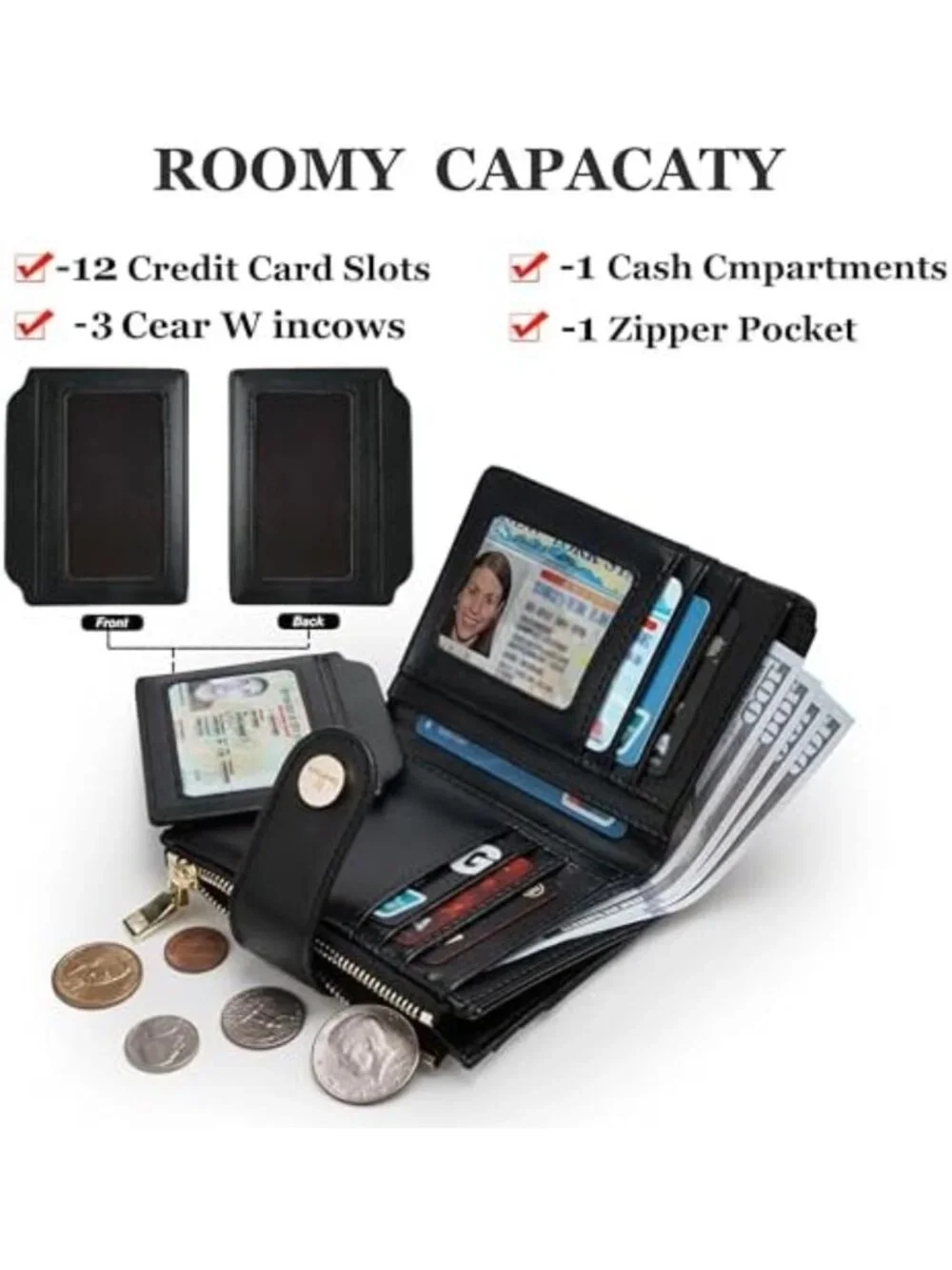 Compact Leather RFID Bifold Wallet for Women | Small Card Holder, Travel